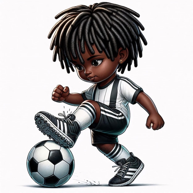 a drawing of a boy playing a soccer ball in dreadlock hair