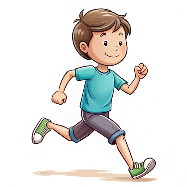 Photo a drawing of a boy running with a blue shirt on