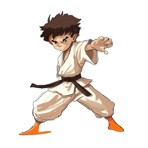 a drawing of a boy with a belt that says " he's ready to kick ".