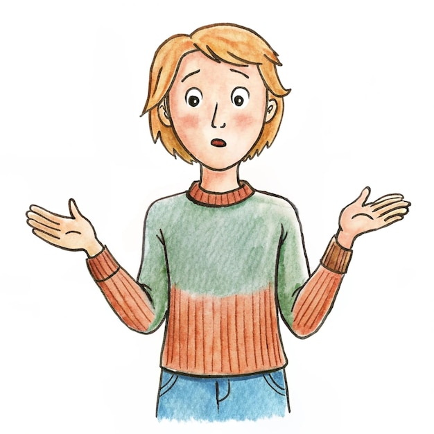 a drawing of a boy with his hands in the air