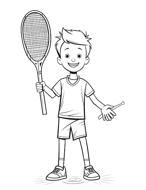 a drawing of a boy with a tennis racket in his hand