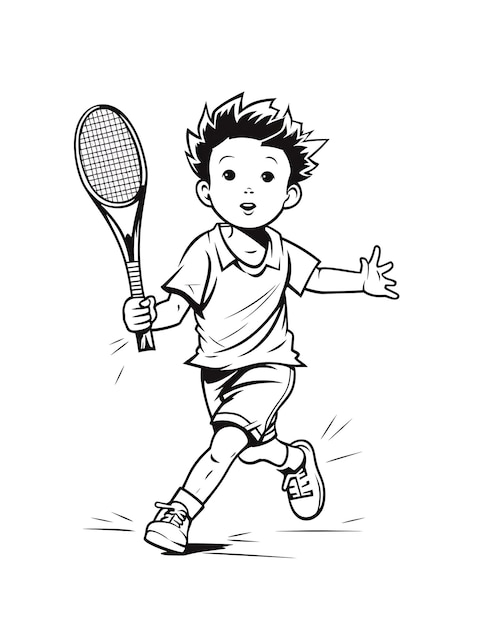 a drawing of a boy with a tennis racket in his hand