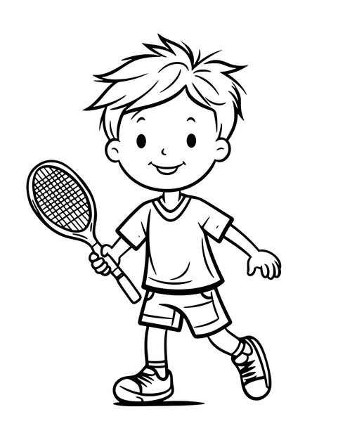 a drawing of a boy with a tennis racket