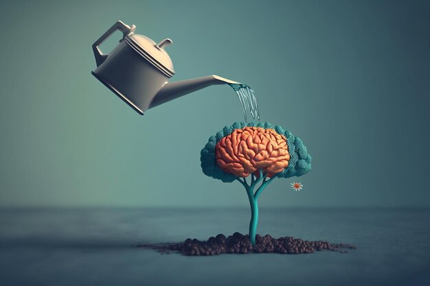 a drawing of a brain being sprayed with a teapot.