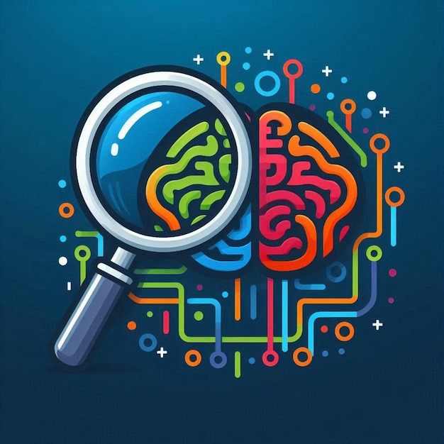 a drawing of a brain and a magnifying glass