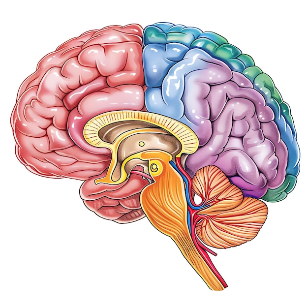 Photo a drawing of a brain with a blue and purple color