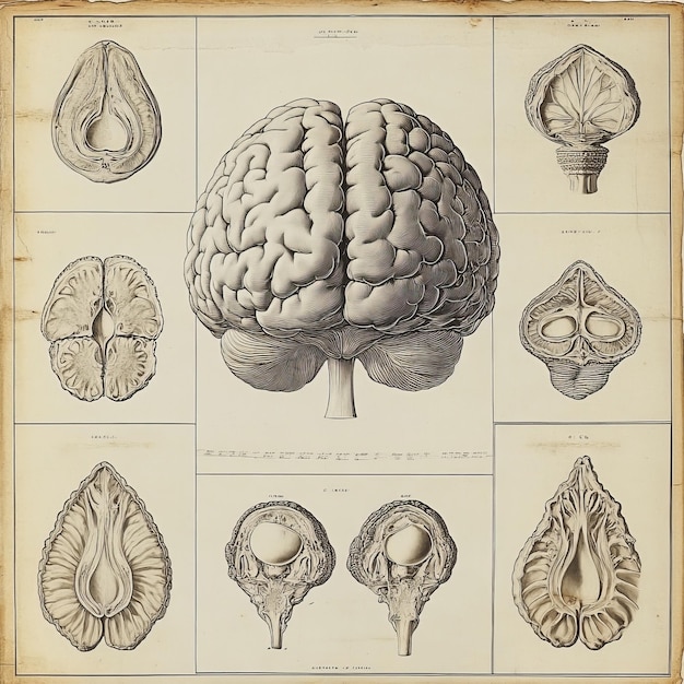 Photo a drawing of a brain with the word brain on it