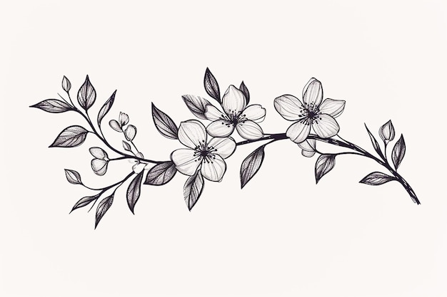 Photo a drawing of a branch with flowers on it