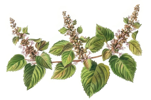 Photo a drawing of a branch with flowers and leaves