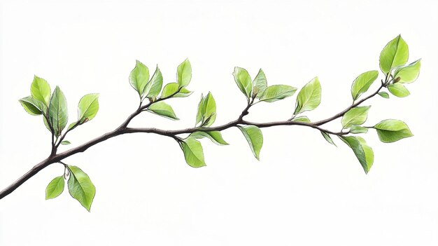 Photo a drawing of a branch with green leaves and a yellow flower