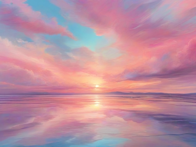 Drawing of bright sea sunset sunrise Sky in the pink and blue colors effect of light pastel color