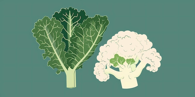 Photo a drawing of broccoli and cauliflower