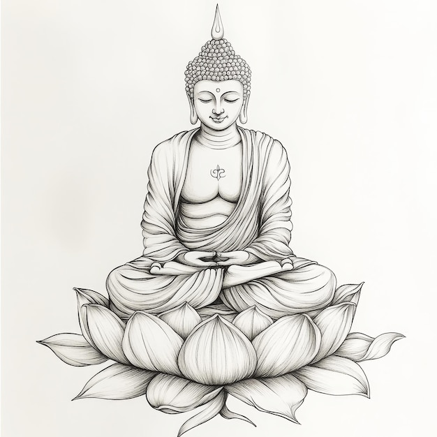 Photo a drawing of a buddha sitting on a lotus flower