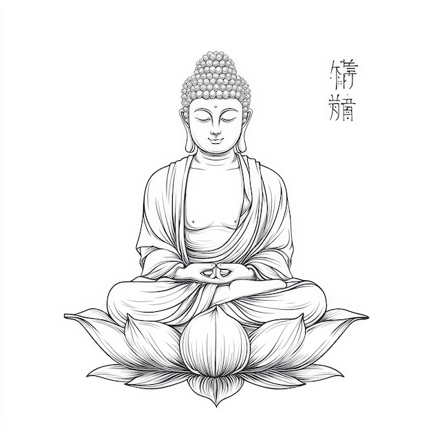 Photo a drawing of a buddha sitting in lotus position with the words quot buddha quot on it