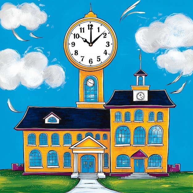 a drawing of a building with a clock that says quot the time of 11 00 quot