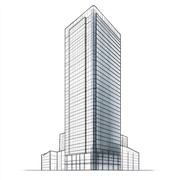 a drawing of a building with a drawing of a skyscraper