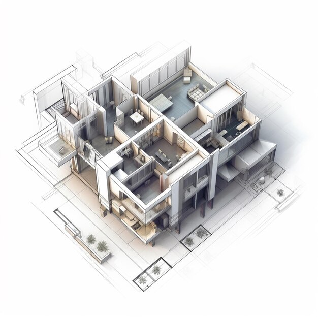 Photo a drawing of a building with a floor plan that says  the word cafe