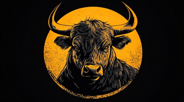 a drawing of a bull with a yellow background