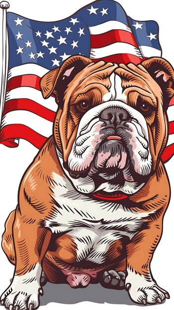 Photo a drawing of a bulldog with an american flag in the background