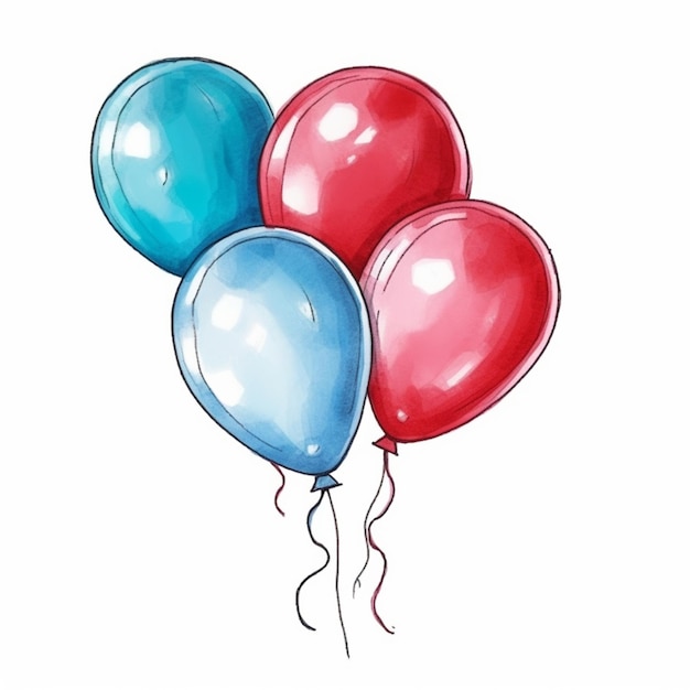 a drawing of a bunch of balloons with a red generative ai