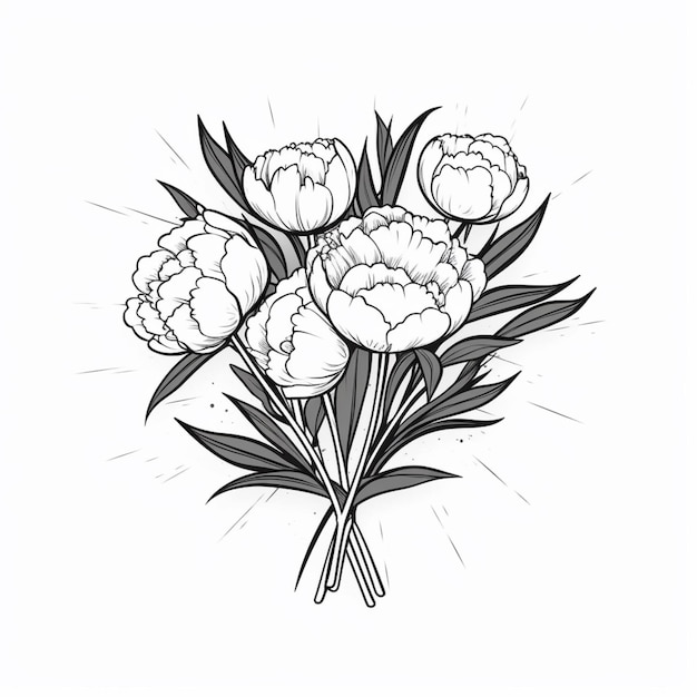 a drawing of a bunch of flowers with leaves and stems generative ai