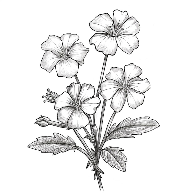 a drawing of a bunch of flowers with leaves on a white background generative ai