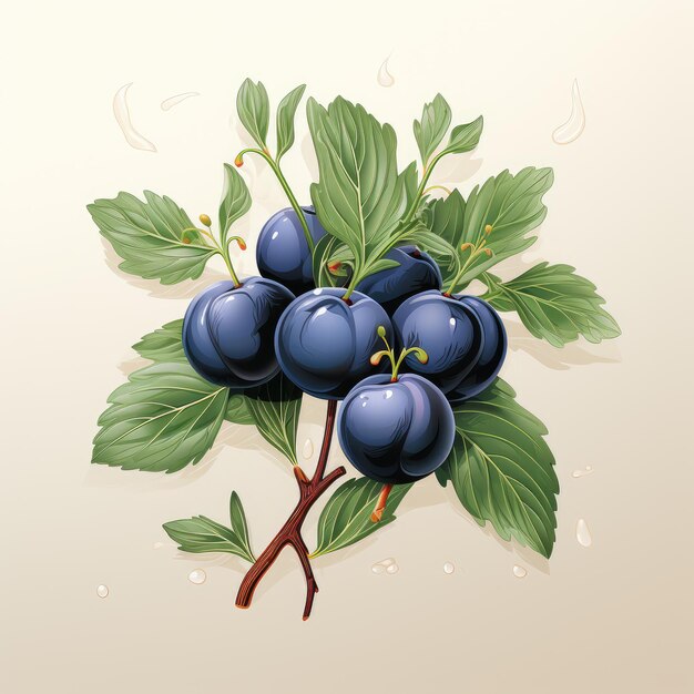 a drawing of a bunch of purple plums with leaves on a black background