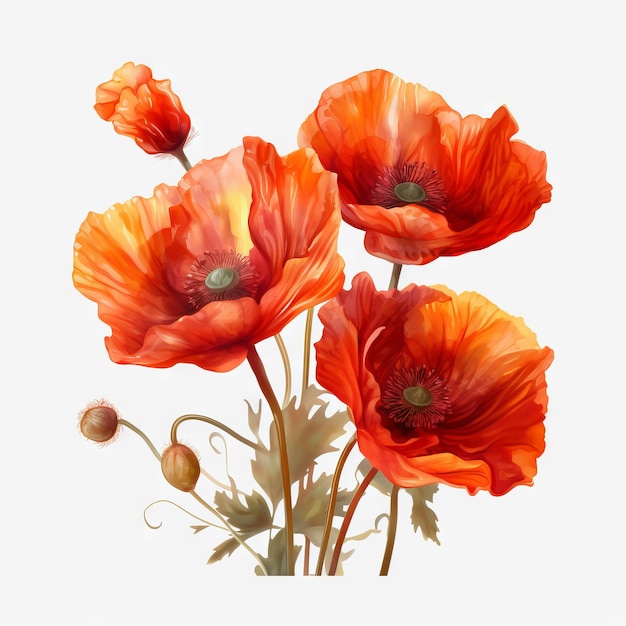 A drawing of a bunch of red poppies