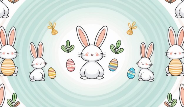 Photo a drawing of a bunny and eggs with a blue background with a picture of a bunny and the date of the year