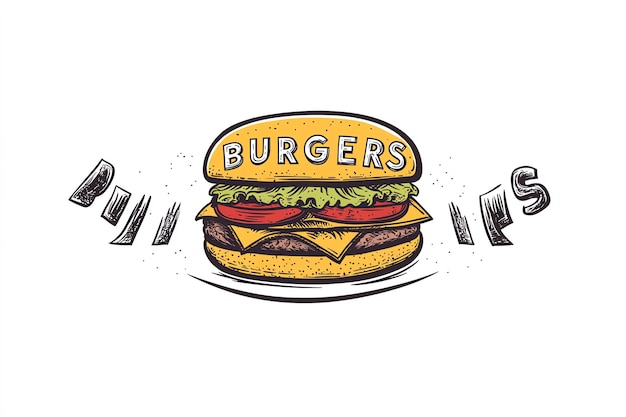 a drawing of a burger with the words burgers written on it