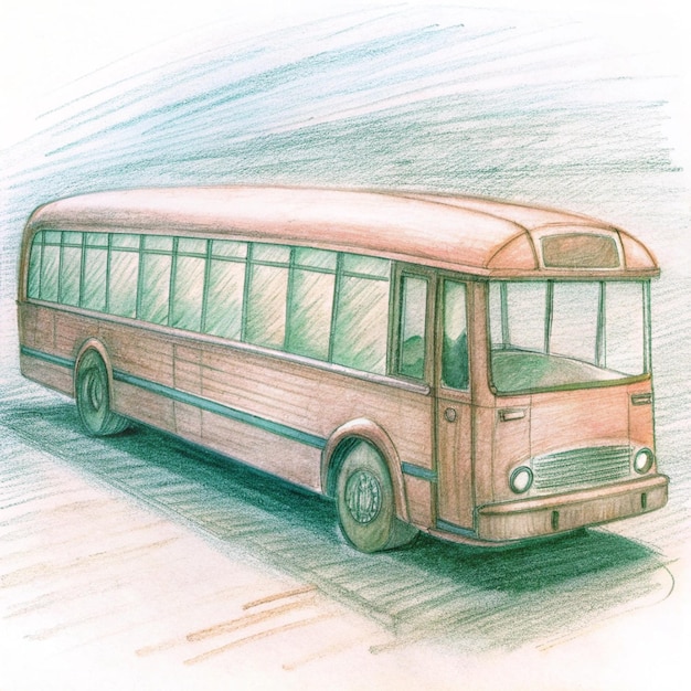 a drawing of a bus that has the word  the word  on it