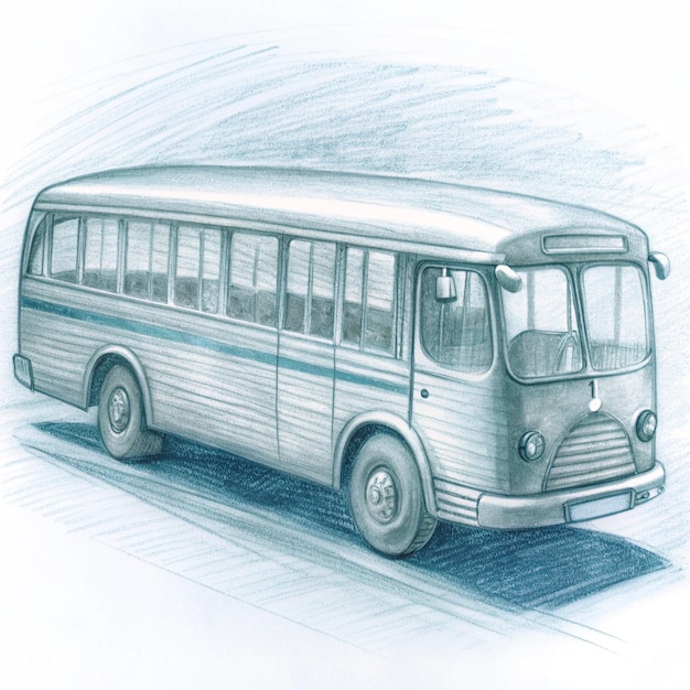 a drawing of a bus with a drawing of a bus on the side