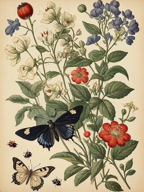 Photo a drawing of a butterfly and flowers with the words butterflys