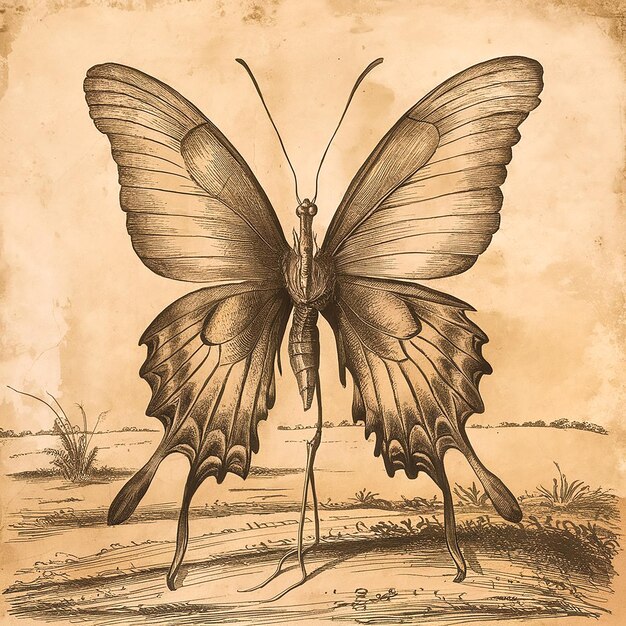 a drawing of a butterfly with a yellow background