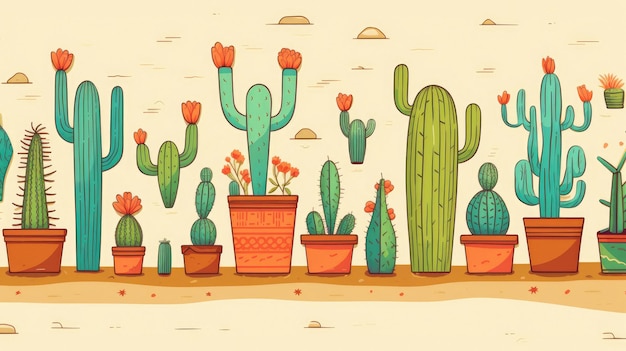 A drawing of cactus and cactus.