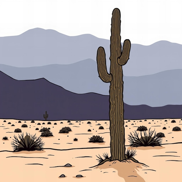 a drawing of a cactus and desert landscape