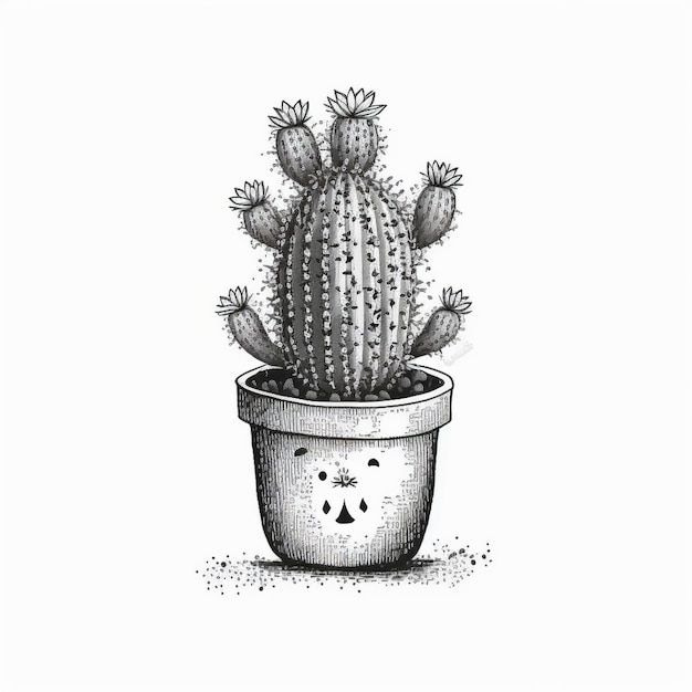 Photo a drawing of a cactus in a pot with a face drawn on it