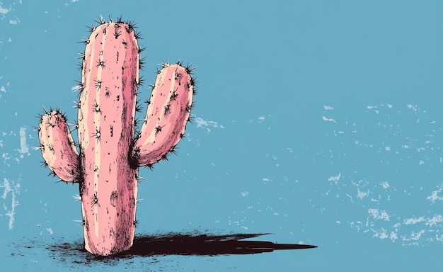 Photo a drawing of a cactus with a blue background with a black outline