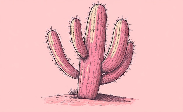 a drawing of a cactus with a pink background