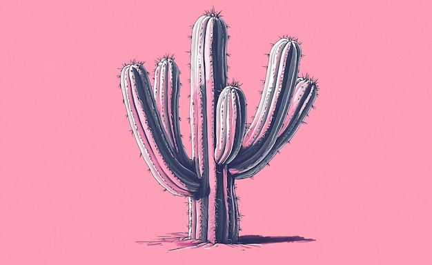 a drawing of a cactus with a pink background