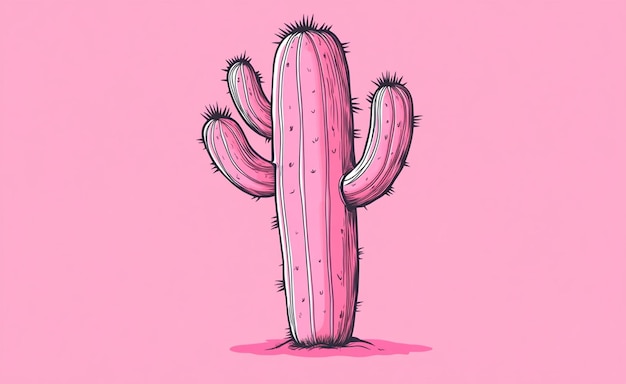 a drawing of a cactus with a pink background