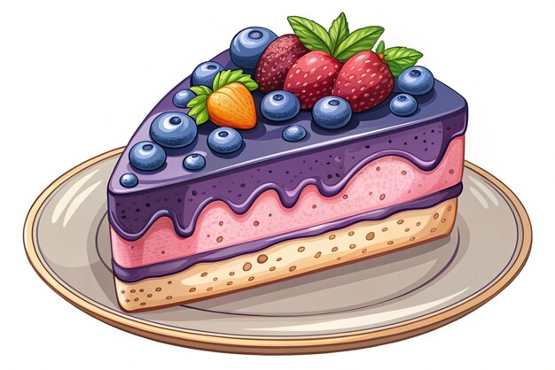 a drawing of a cake with berries on it