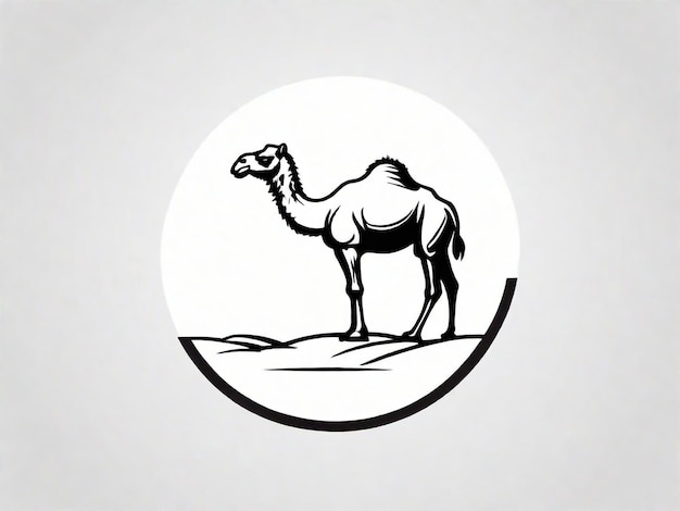 Photo a drawing of a camel on a white background with a circle in the middle