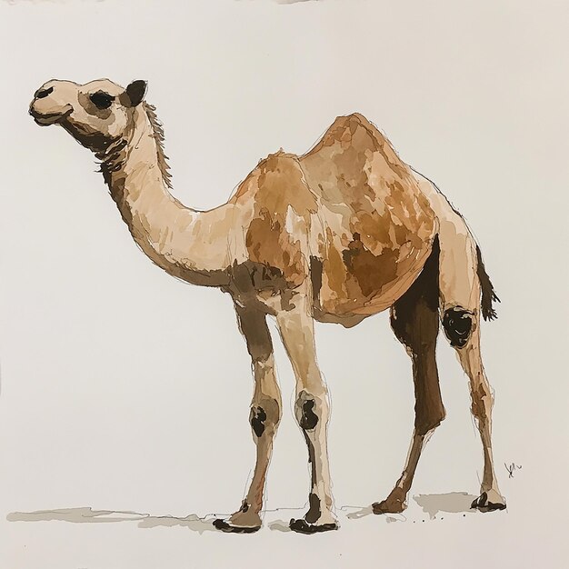 Photo a drawing of a camel with a brown body and the words camel on it