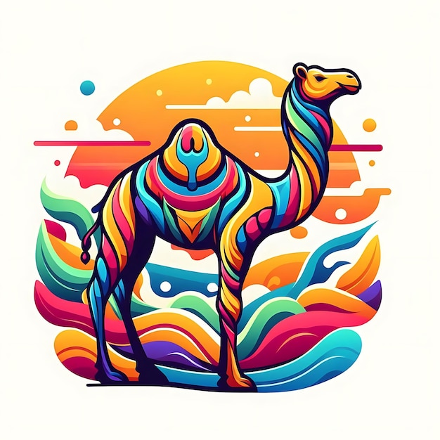 Photo a drawing of a camel with a colorful pattern on it