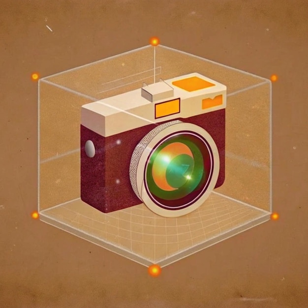 a drawing of a camera with a green lens