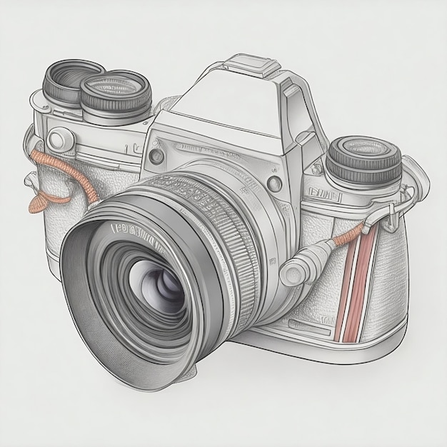 A drawing of a camera with a red stripe on the bottom