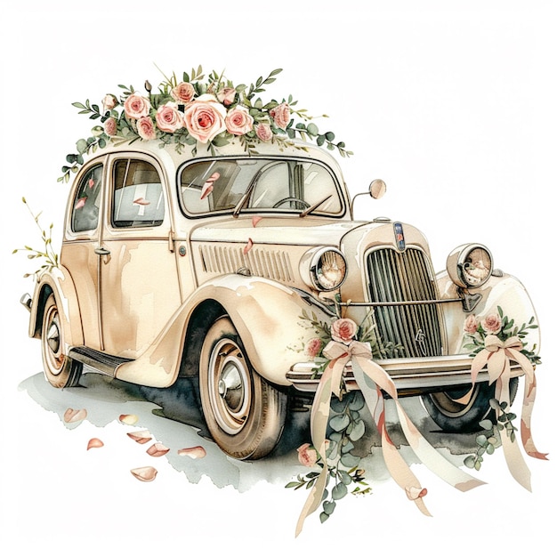 Photo a drawing of a car with flowers on the top and the word  the word  on the front