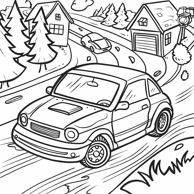 Photo a drawing of a car with a house in the background