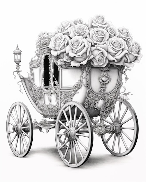 Drawing of Carriage Carrying White Rose